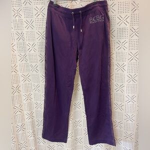 BCBG purple sweatpants with rhinestone logo